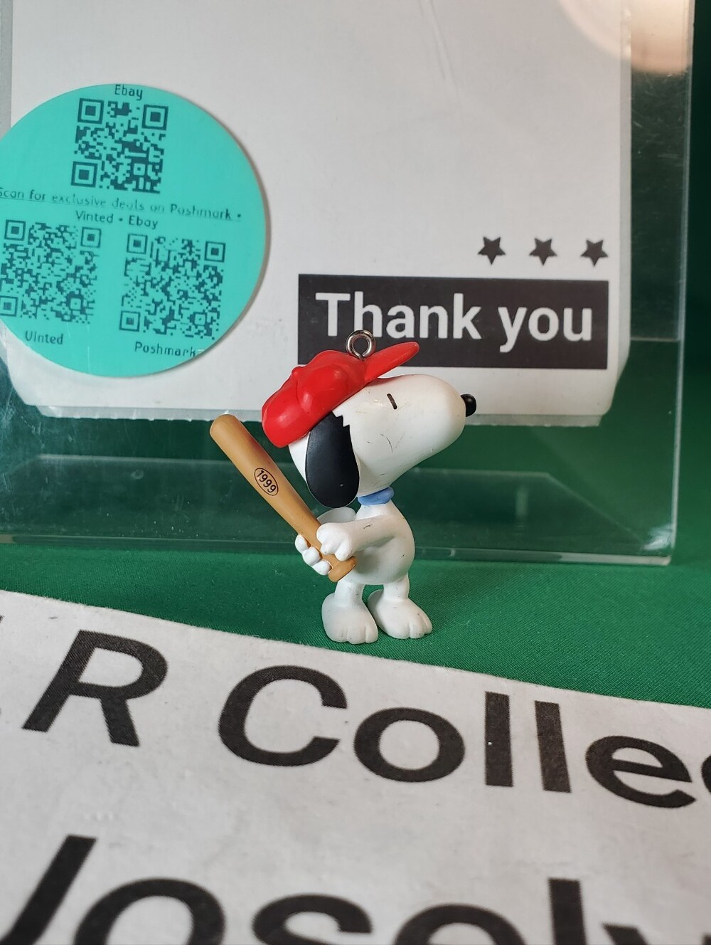 Small 1999 Peanuts Snoopy Baseball Figurine Christmas Ornament - Red Cap & Bat